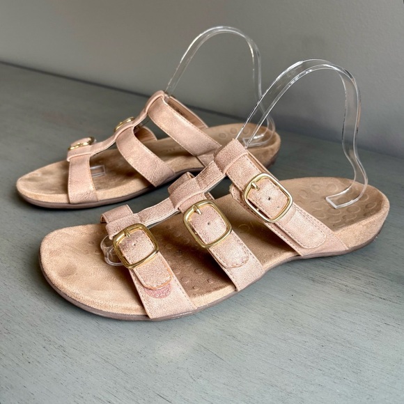 Vionic Misa Women Orthotic Slide Sandal 9 Rose Gold Blush Buckles Arch Support - Picture 1 of 10